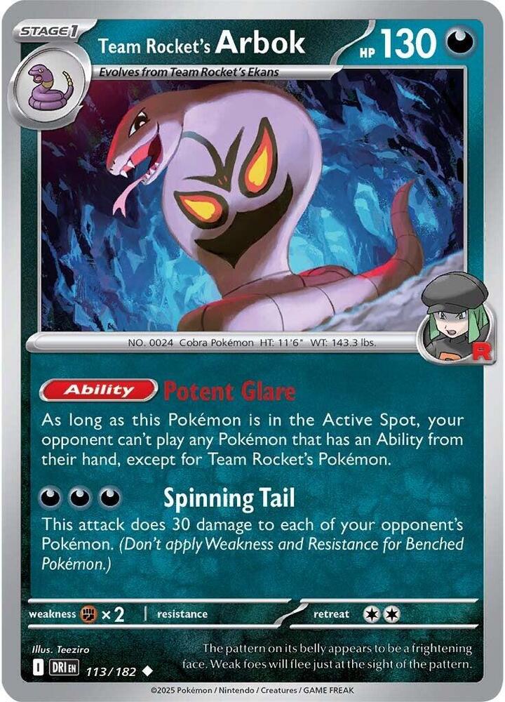 113/182 - Team Rocket's Arbok (Reverse Holo)