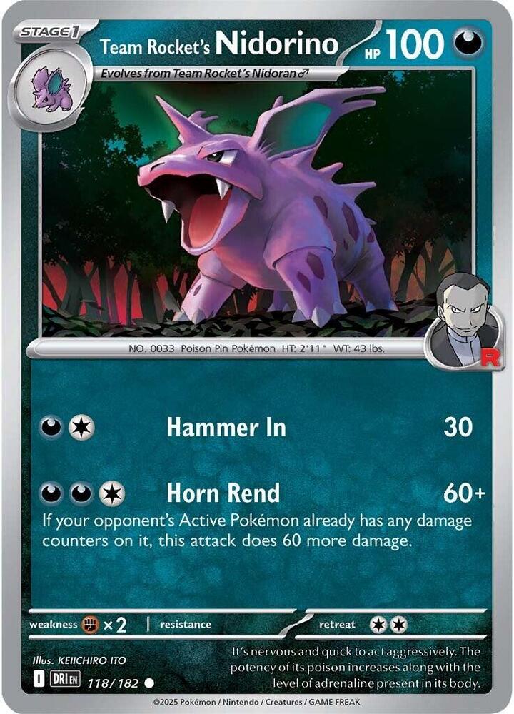 118/182 - Team Rocket's Nidorino (Reverse Holo)